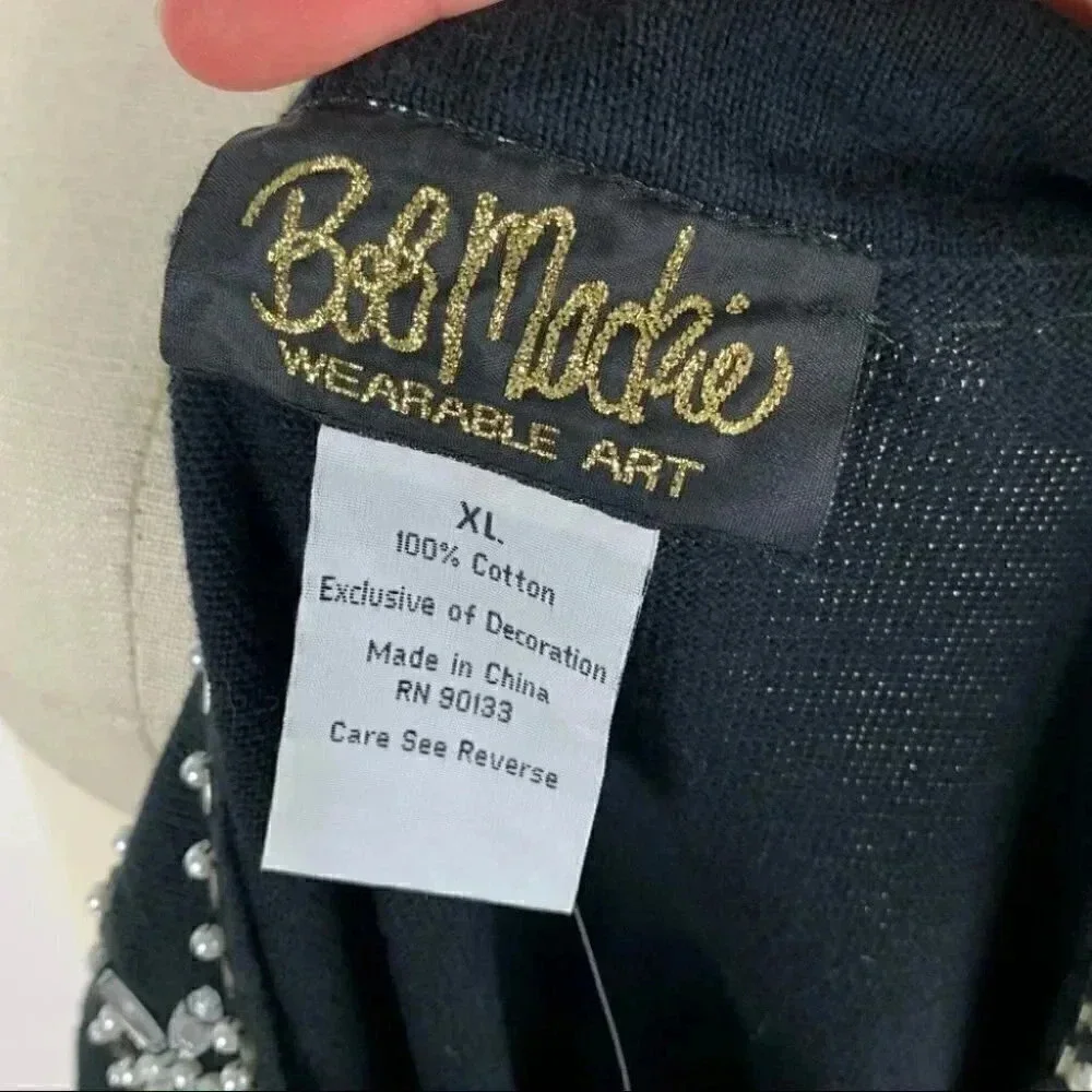 New Bob Mackie womens wearable art knit sweater size XL black beaded
